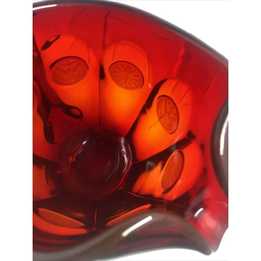 Fostoria Ruby Red Coin Dot Ice Lip Glass Pitcher Vintage Red 6” High 6” Width